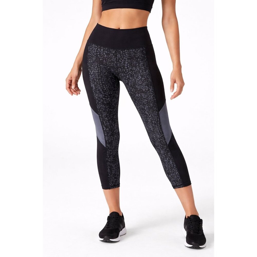 Champion Womens Duodry S Black & Gray Animal Print Cropped Leggings